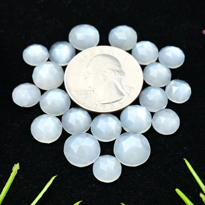 36.2cts White Moonstone Rosecut Cabochon 8x8mm - 10x10mm Round Shape AA Grade Gemstone Parcel -Total 20 Pcs