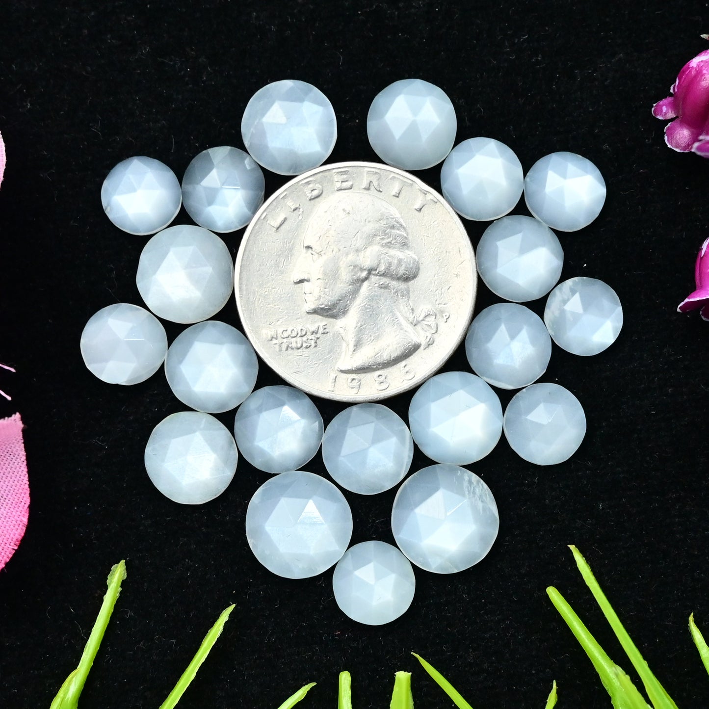 36.2cts White Moonstone Rosecut Cabochon 8x8mm - 10x10mm Round Shape AA Grade Gemstone Parcel -Total 20 Pcs