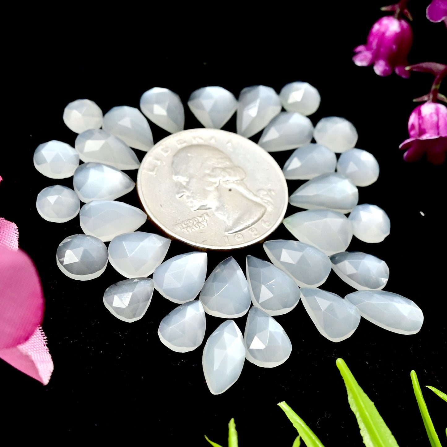 40.4cts White Moonstone Rosecut Cabochon 8x11mm - 6x12mm Mix Shape AA Grade Gemstone Parcel -Total 31 Pcs