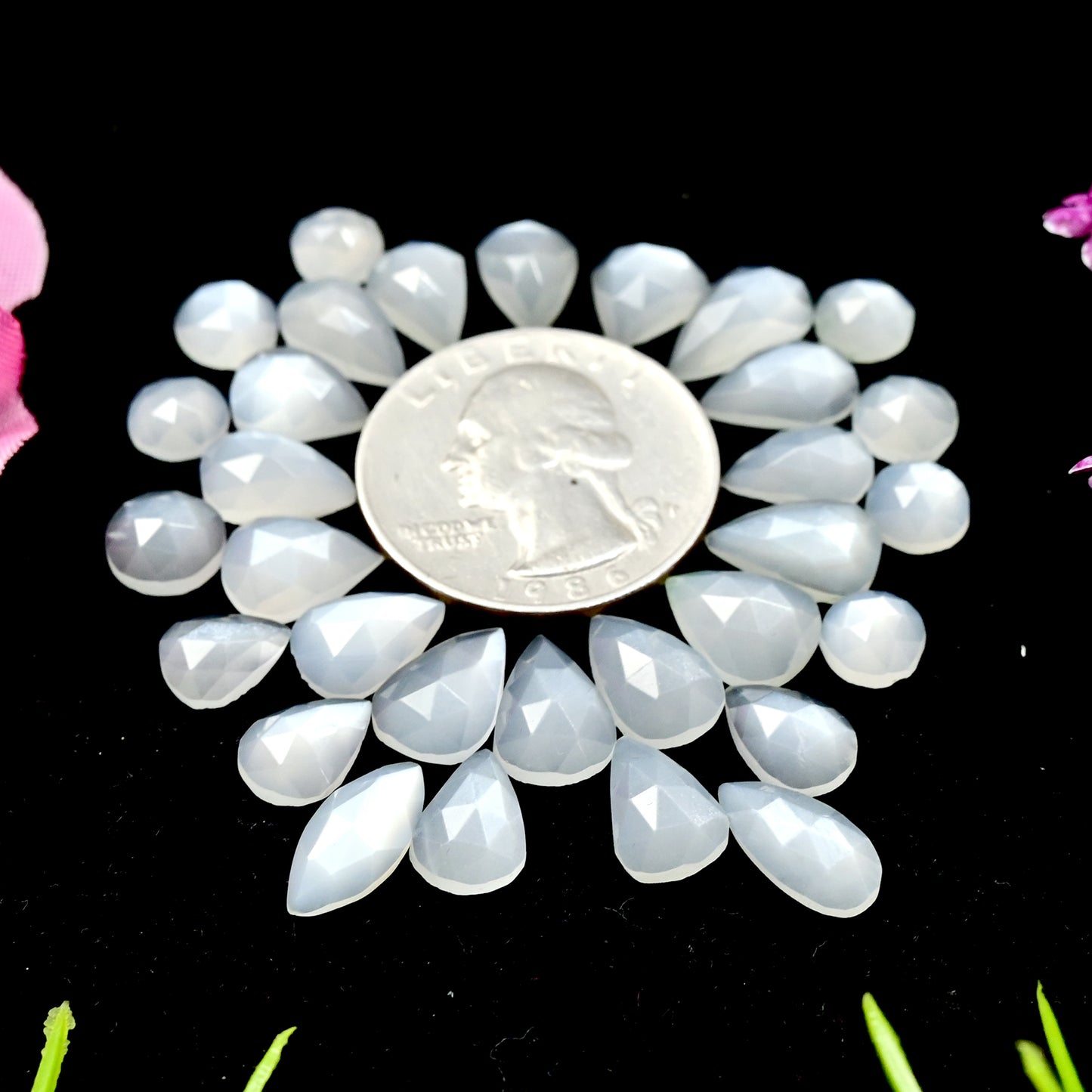 40.4cts White Moonstone Rosecut Cabochon 8x11mm - 6x12mm Mix Shape AA Grade Gemstone Parcel -Total 31 Pcs