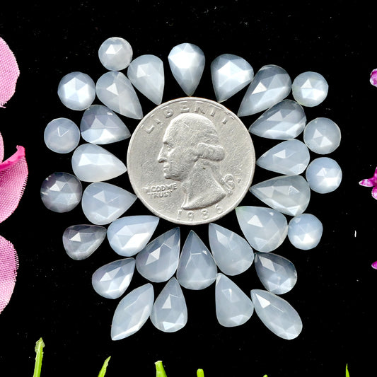 40.4cts White Moonstone Rosecut Cabochon 8x11mm - 6x12mm Mix Shape AA Grade Gemstone Parcel -Total 31 Pcs