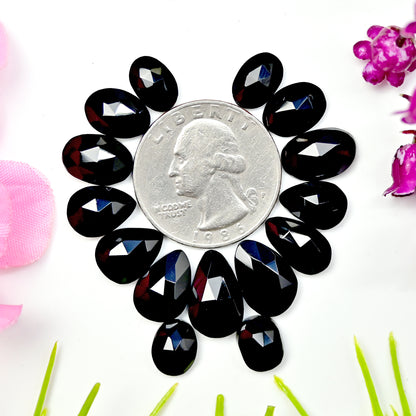 41.90cts Black Onyx Rosecut Cabochon 7x10mm - 9x14mm AA Grade Gemstone Parcel -Total 15 Pcs