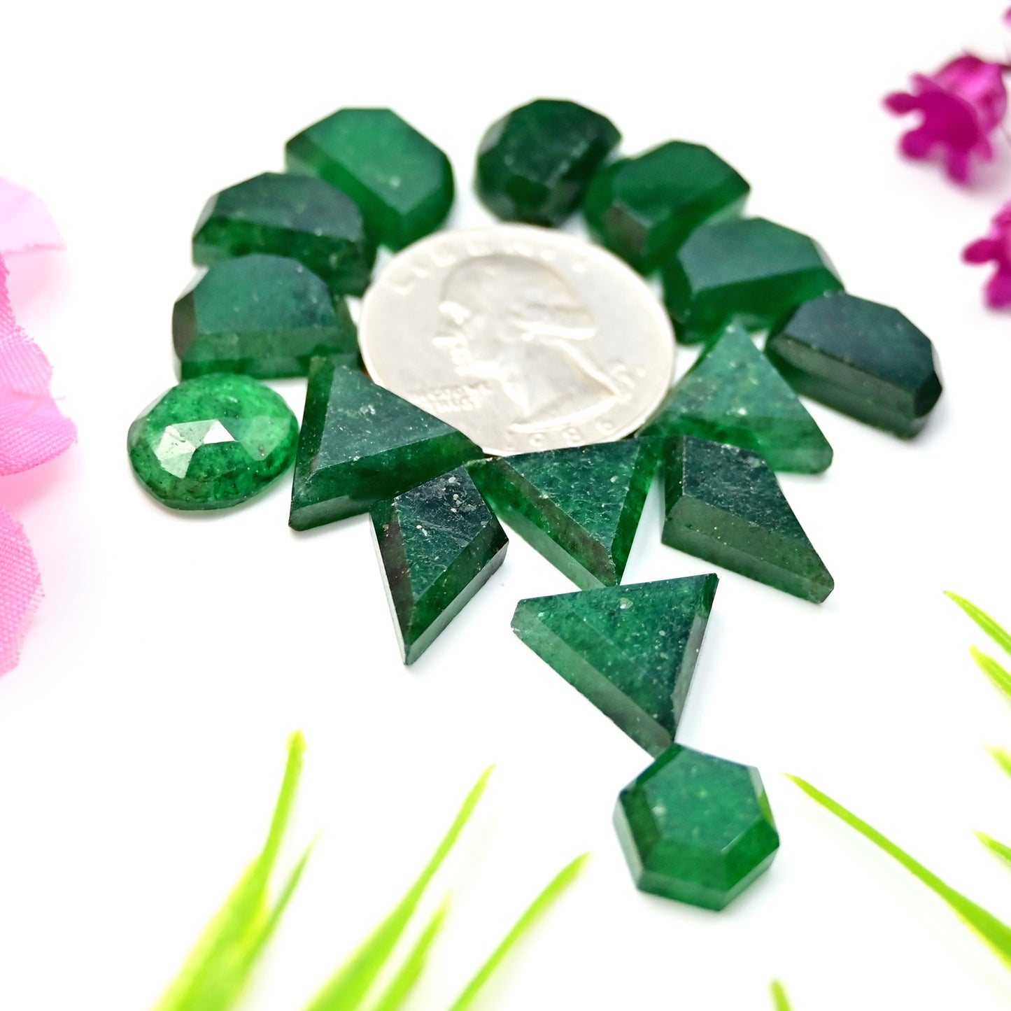 86.60cts Green Aventurine Step Cut Cabochon 10x14mm - 10x18mm AA Grade Gemstone Parcel -Total 15 Pcs