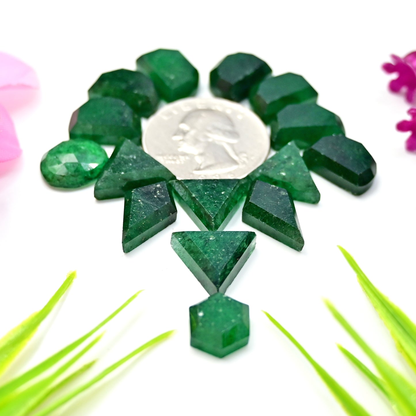 86.60cts Green Aventurine Step Cut Cabochon 10x14mm - 10x18mm AA Grade Gemstone Parcel -Total 15 Pcs