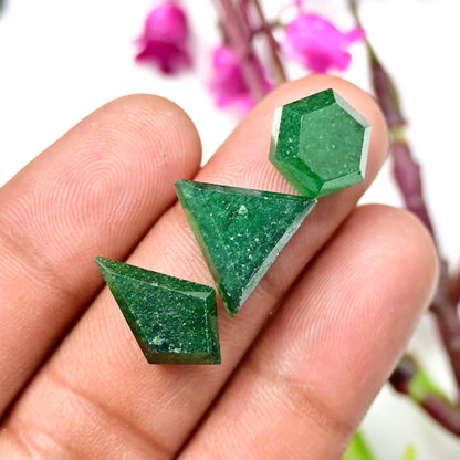 86.60cts Green Aventurine Step Cut Cabochon 10x14mm - 10x18mm AA Grade Gemstone Parcel -Total 15 Pcs