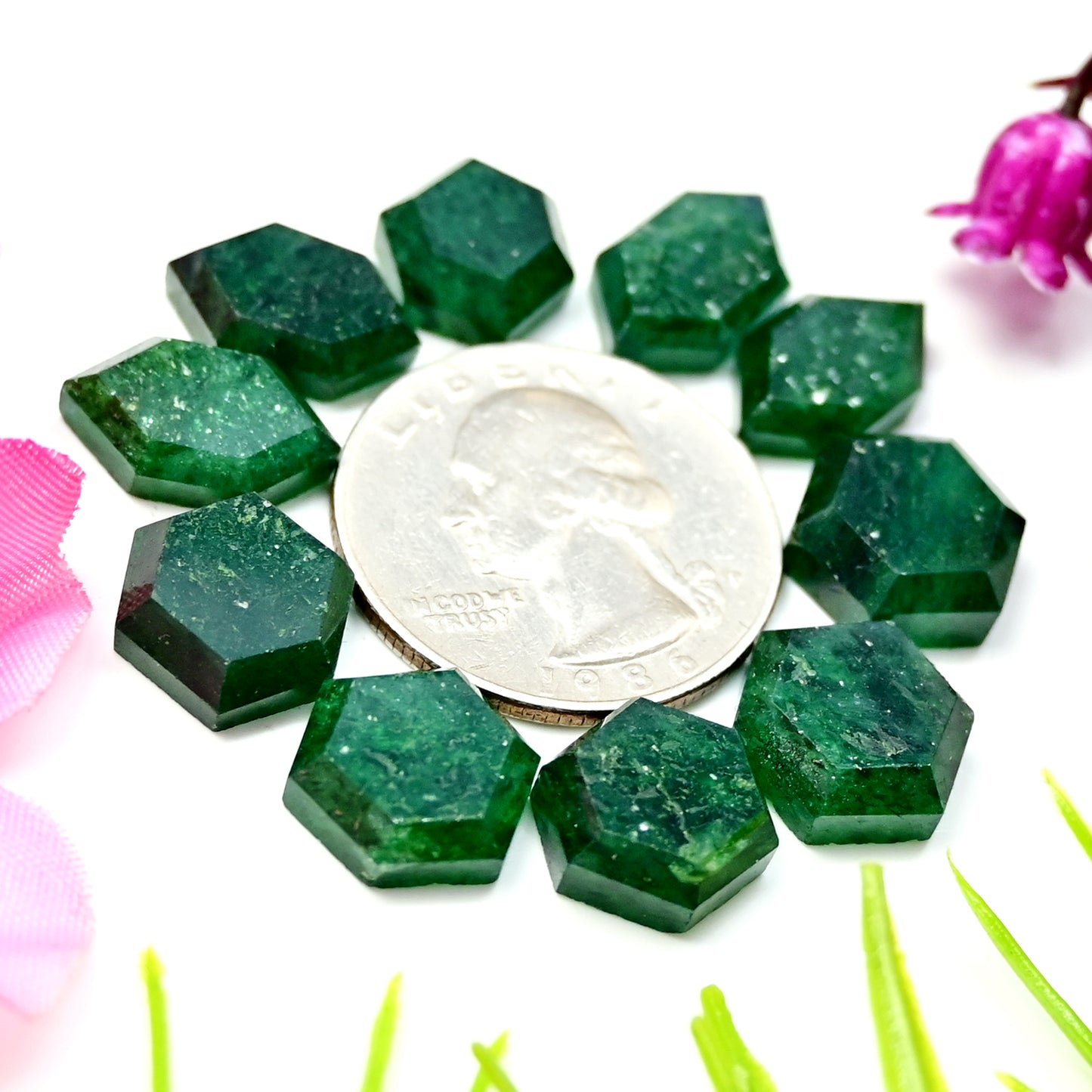 56.5cts Green Aventurine Step Cut Cabochon 12x12mm - 9x15mm AA Grade Gemstone Parcel -Total 10 Pcs