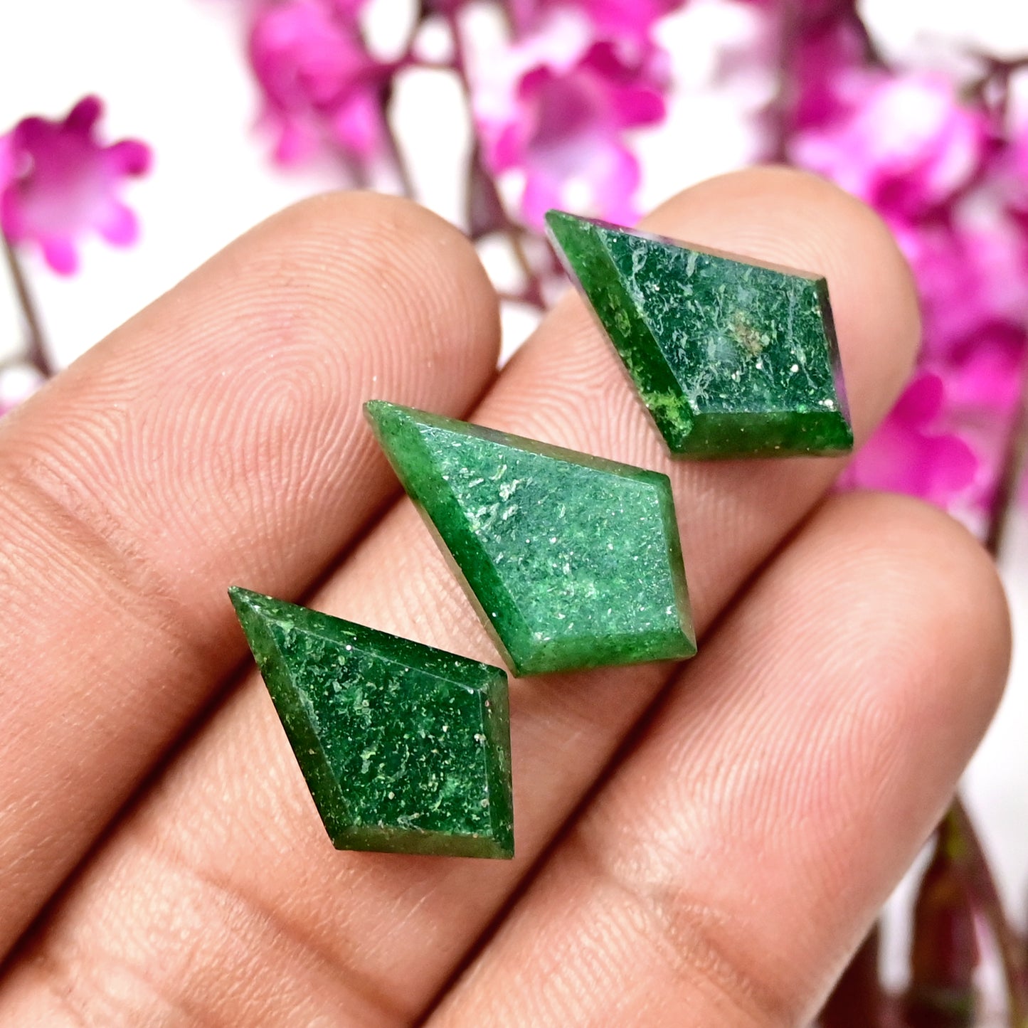 55cts Green Aventurine Step Cut Cabochon 11x18mm - 14x14mm AA Grade Gemstone Parcel -Total 10 Pcs