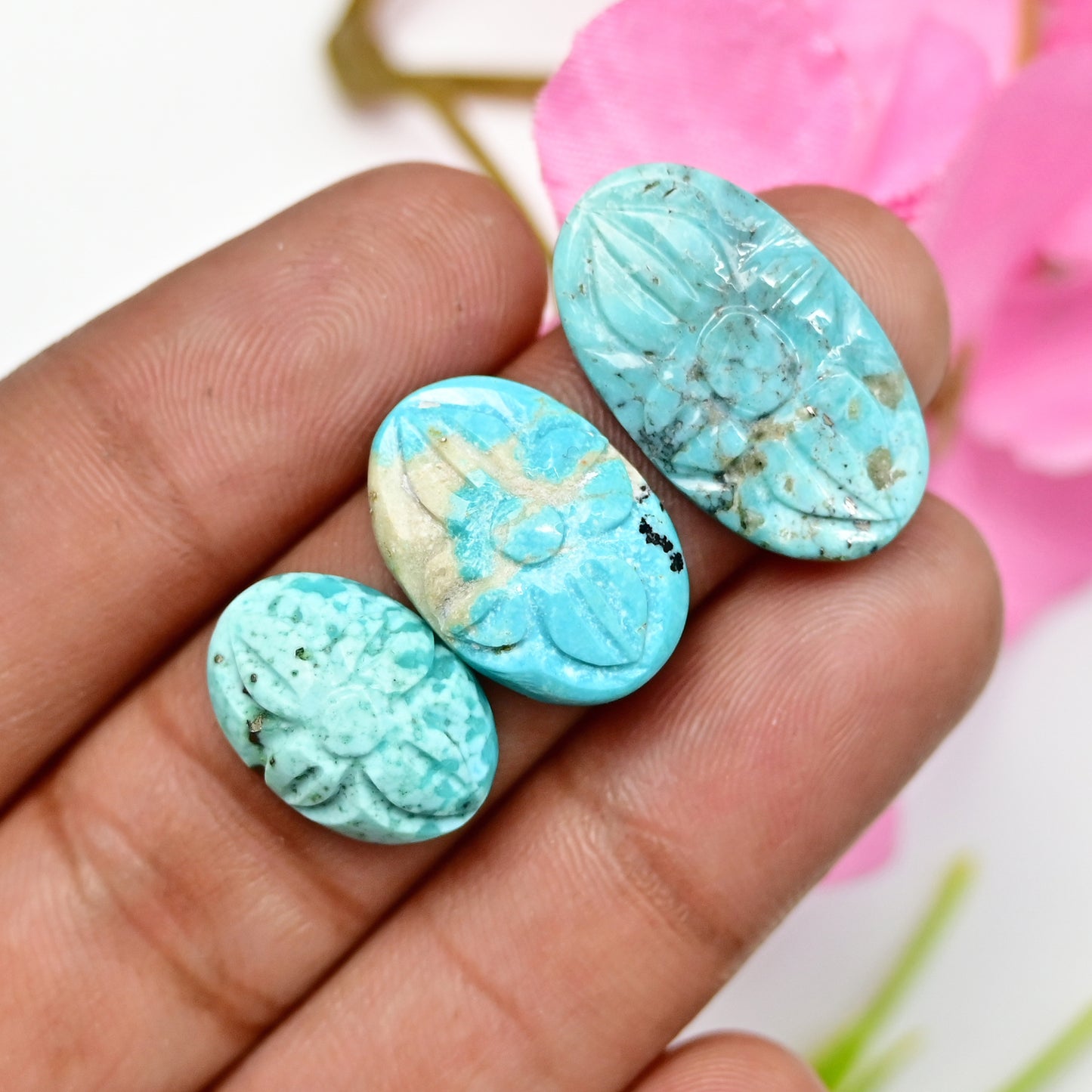 49.90cts Kingman Turquoise Carving  Cabochons For Jewelry Making 11x16, 17x23  Oval Shape AA Grade Loose Gemstone - Total 6 pcs