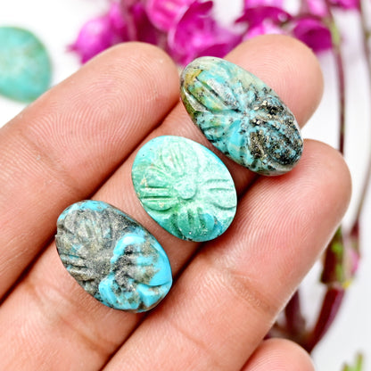 65cts Kingman Turquoise Carving Cabochons For Jewelry Making 11x21mm - 13x20mm Mix Shape AA Grade Loose Gemstone - Total 6 pcs