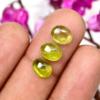 15,5 Karat Peridot, glatter Cabochon, 6 x 8 mm, gemischte Form, Edelsteinklasse AA, Paket – insgesamt 9 Stück