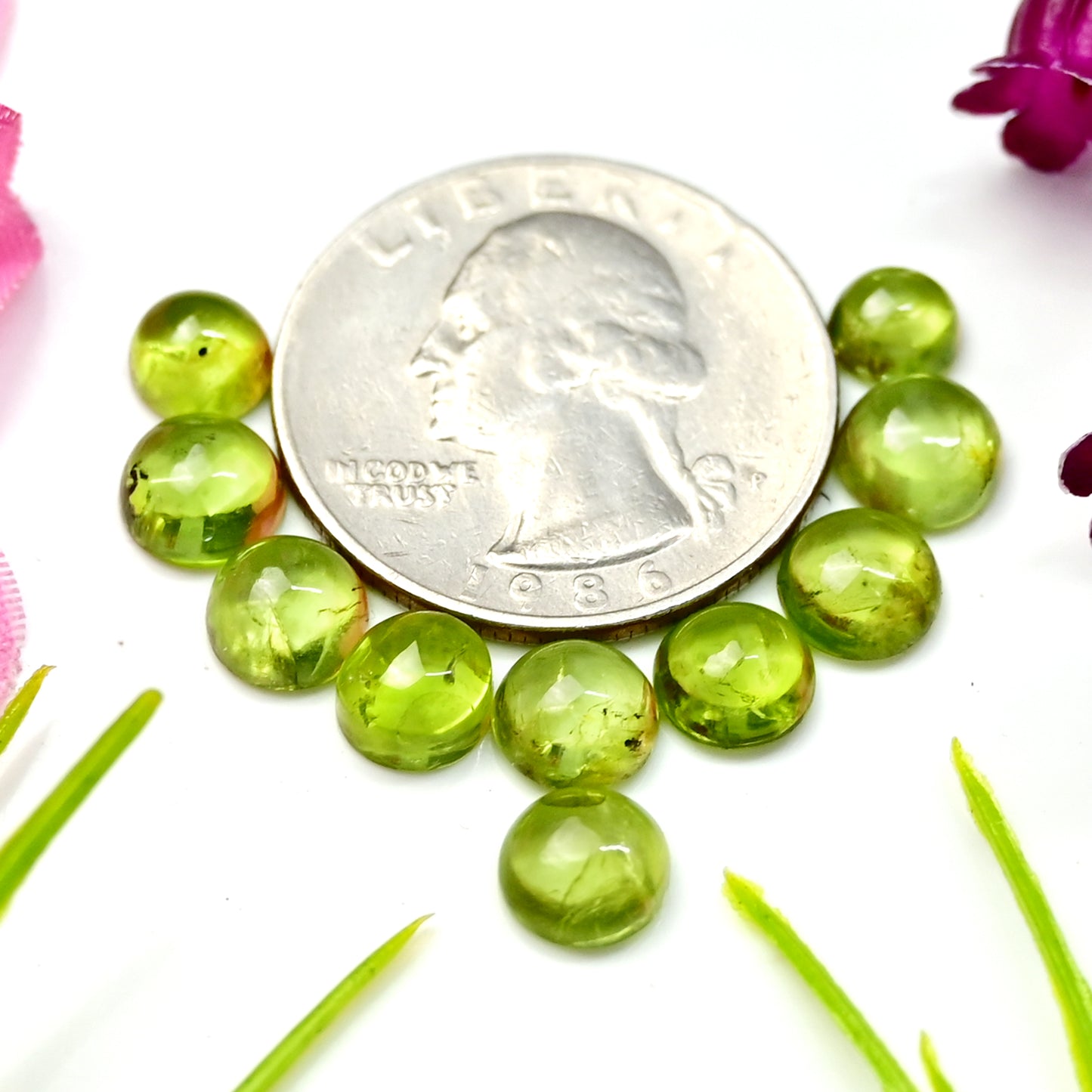 14,2 ct Peridot glatter Cabochon 7 x 7 mm – 6 x 6 mm runde Form AA-Grade-Edelstein-Paket – insgesamt 10 Stück