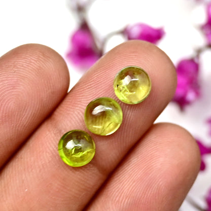 14.2cts Peridot Smooth Cabochon 7x7mm - 6X6mm Round Shape AA Grade Gemstone Parcel - Total 10 Pcs