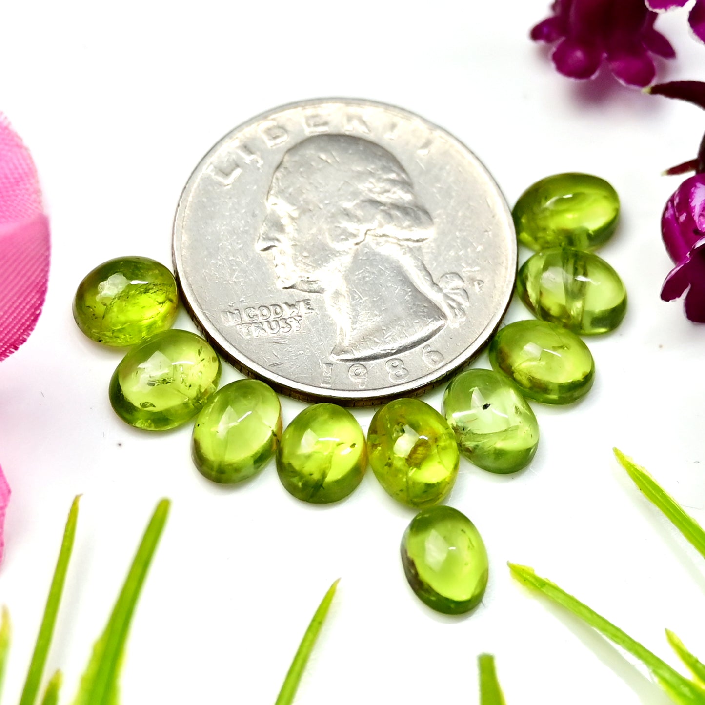 15.2cts Peridot Smooth Cabochon 6X8mm Oval Shape AA Grade Gemstone Parcel - Total 10 Pcs