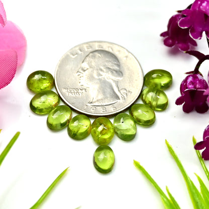 15.2cts Peridot Smooth Cabochon 6X8mm Oval Shape AA Grade Gemstone Parcel - Total 10 Pcs