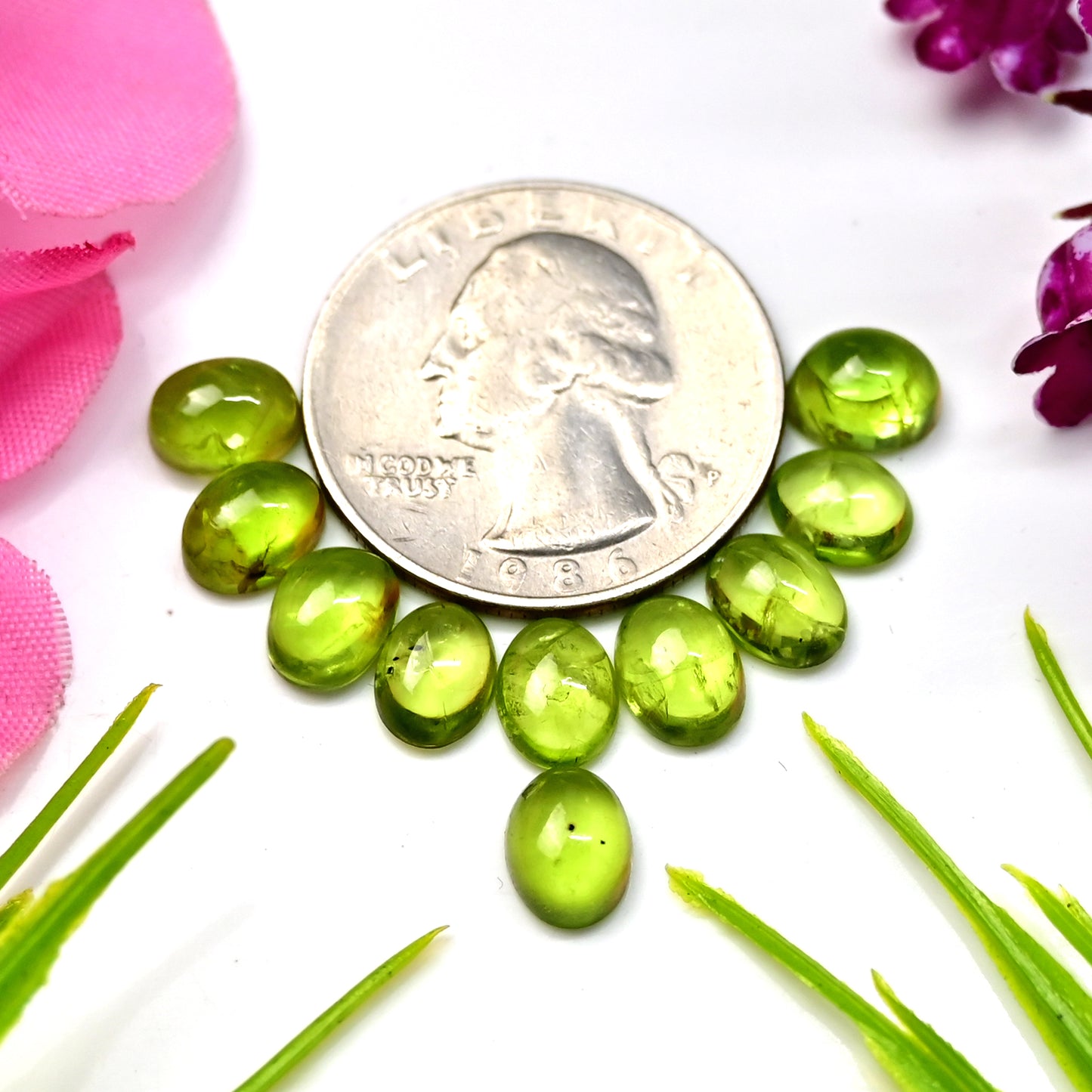 14.6cts Peridot Smooth Cabochon 6X8mm Oval Shape AA Grade Gemstone Parcel - Total 10 Pcs