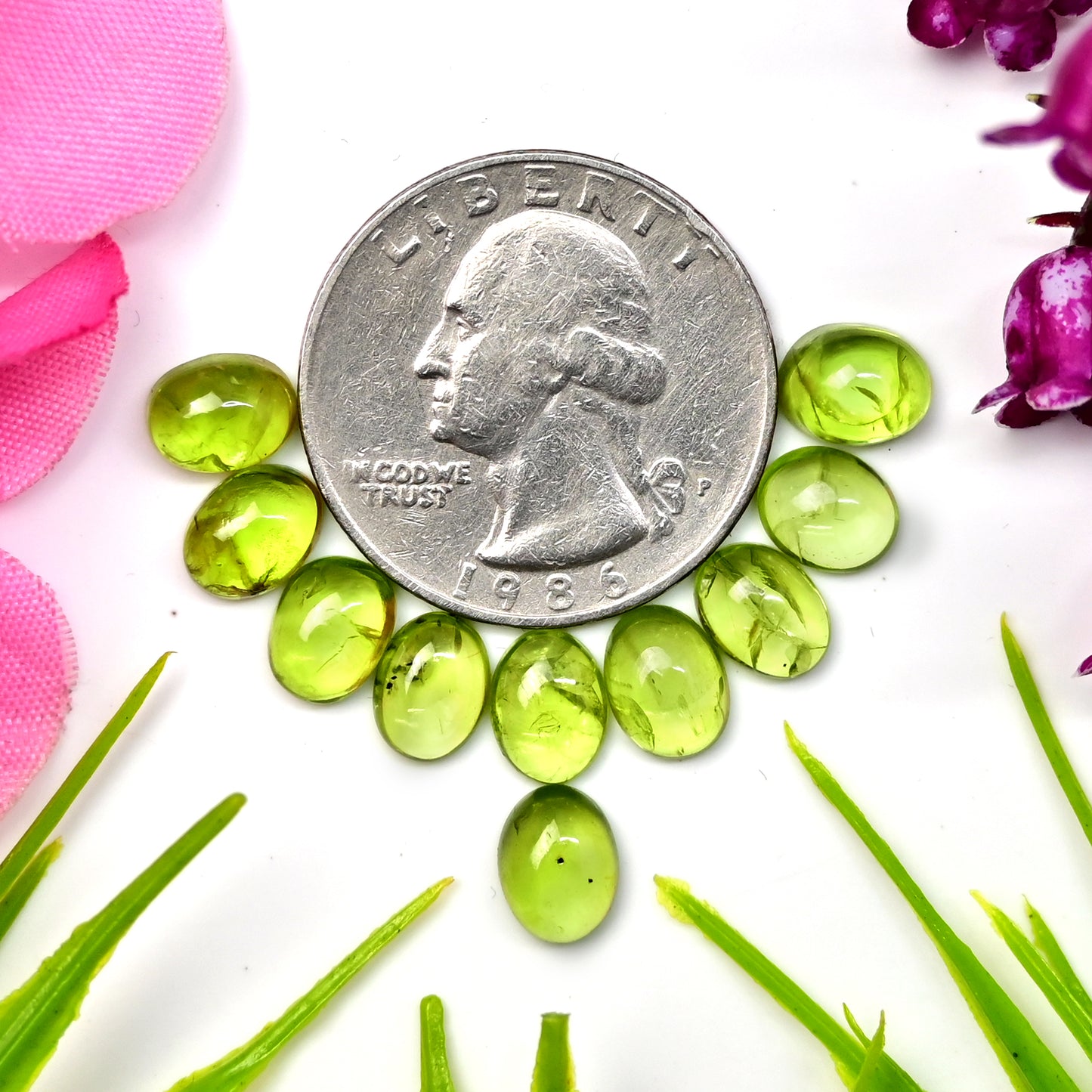 14.6cts Peridot Smooth Cabochon 6X8mm Oval Shape AA Grade Gemstone Parcel - Total 10 Pcs