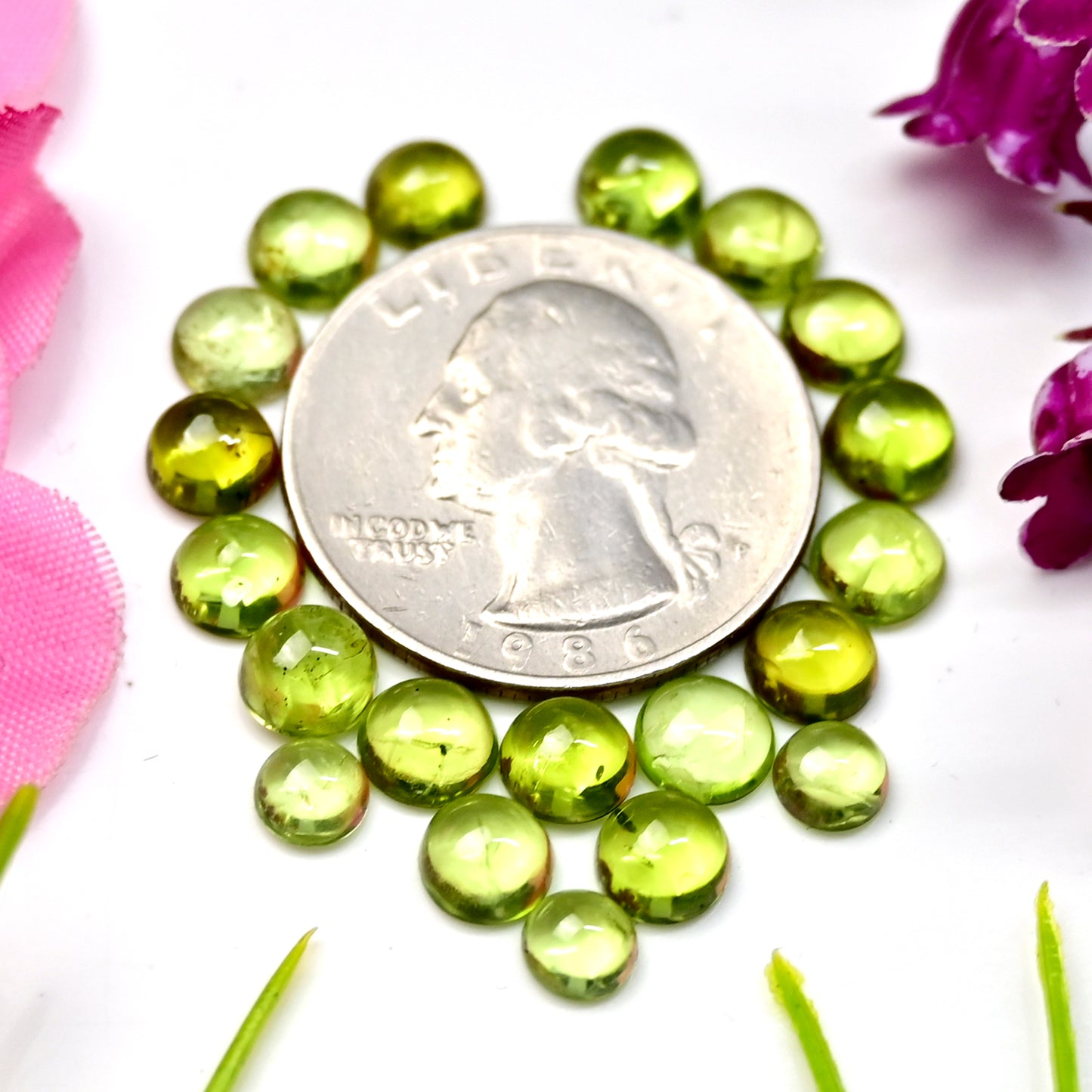 18cts Peridot Smooth Cabochon 5x5mm - 6X6mm Round Shape AA Grade Gemstone Parcel - Total 20 Pcs