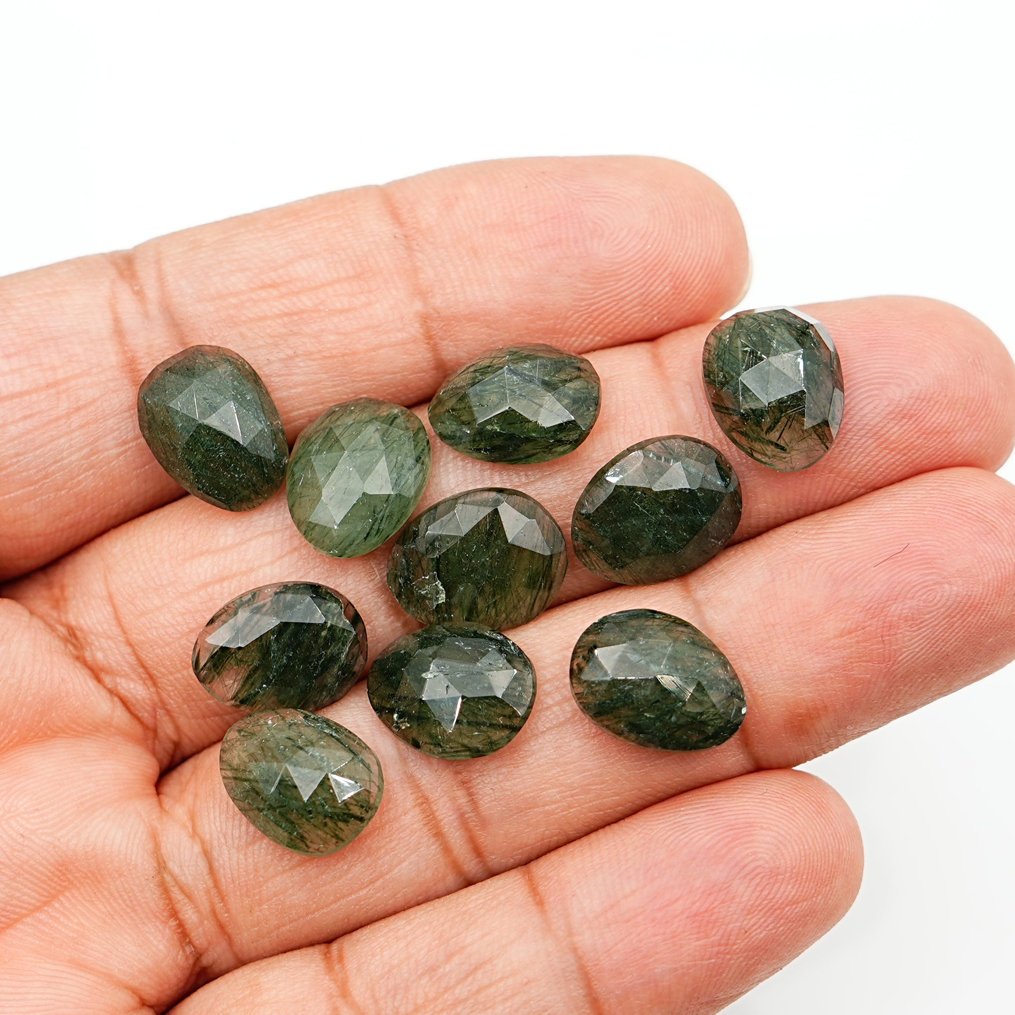 Earth-Spun Green Rutile Quartz Rosecut Gems | Grounded Glow Freefom Gemstones