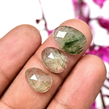 28.9cts Green Rutile Rosecut Cabochon 13x16mm - 7x10mm Free Form Shape AA Grade Gemstone Parcel - Total 10 Pcs