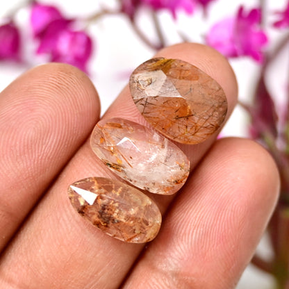 34.7cts Copper Rutile Quartz Rose Cut Cabochon 8x18mm - 12x15mm AA Grade Gemstone Parcel -Total 10 Pcs