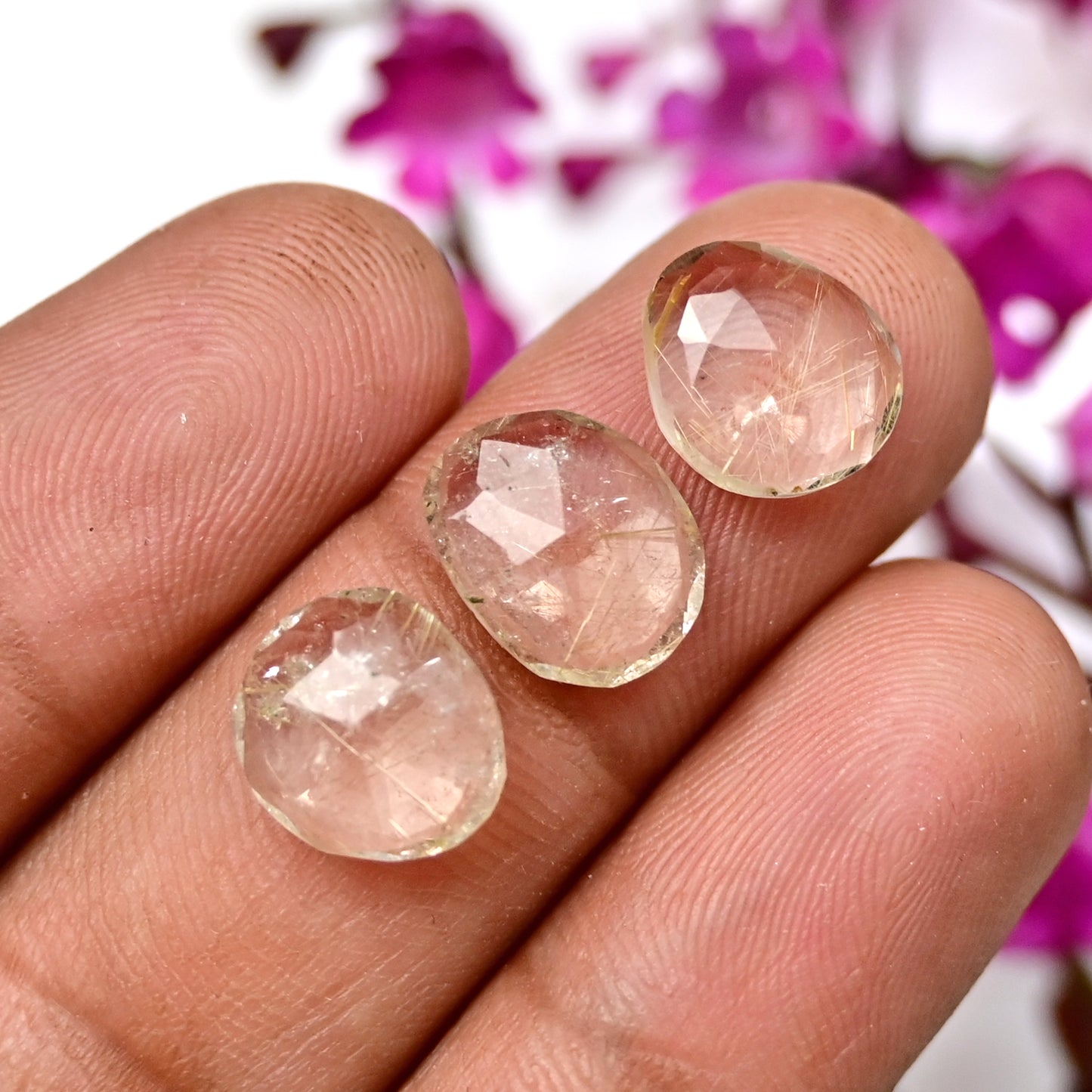 52.8 Golden Rutilated Qyartz Rose Cut 9x11mm - 10x12mm Free Form Shape AA Grade Gemstone Parcel -Total 20 Pcs