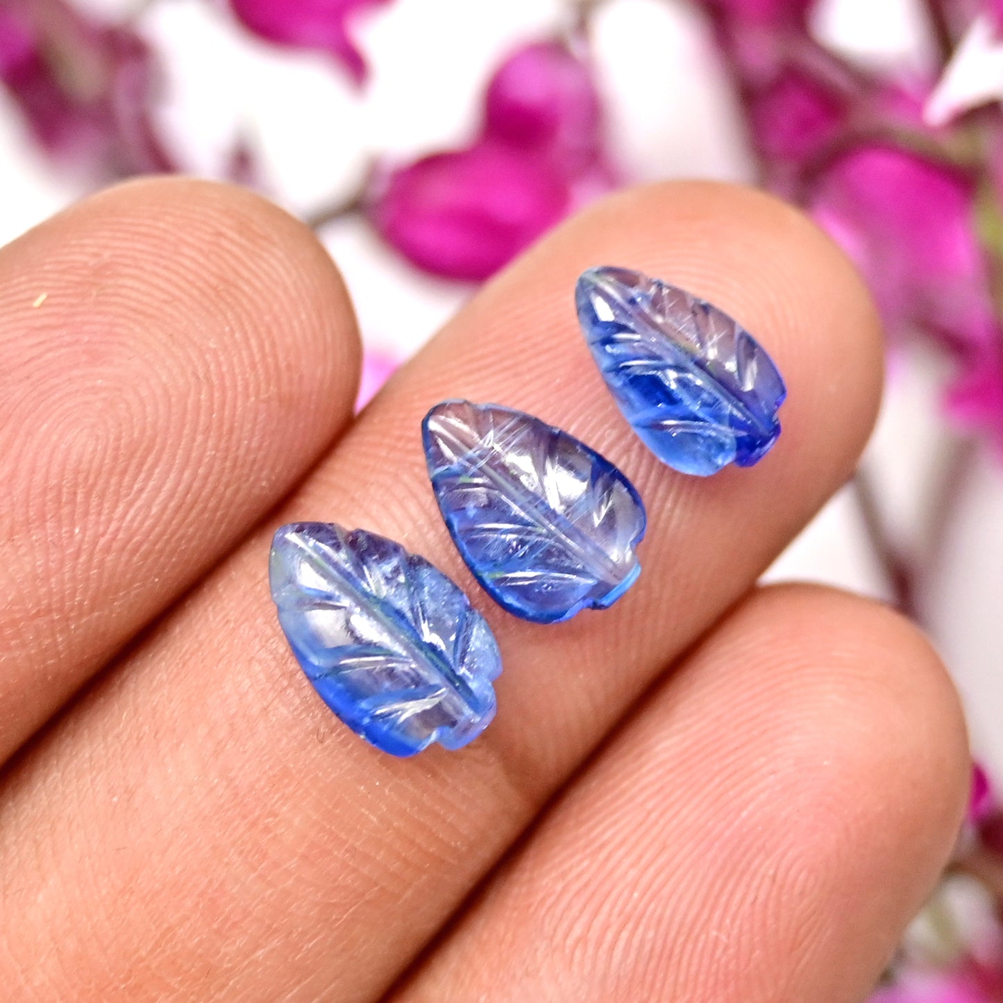 17.1cts Blue Kyanite Leaf Carving 6x9mm - 7x10mm AA Grade Gemstone Parcel - Total 10 Pcs