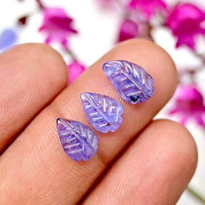 11.5cts Tanzanite Leaf Carving 6x10mm AA Grade Gemstone Parcel - Total 10 Pcs