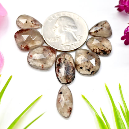 38.8cts Garnet Inclusion Quartz Rose Cut Cabochon 8x17mm - 9x14mm Free Form Shape AA Grade Gemstone Parcel -Total 8 Pcs