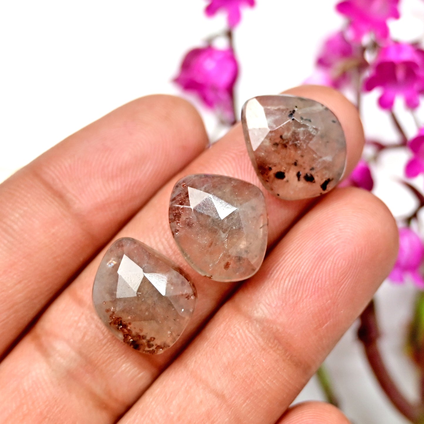 38.8cts Garnet Inclusion Quartz Rose Cut Cabochon 8x17mm - 9x14mm Free Form Shape AA Grade Gemstone Parcel -Total 8 Pcs