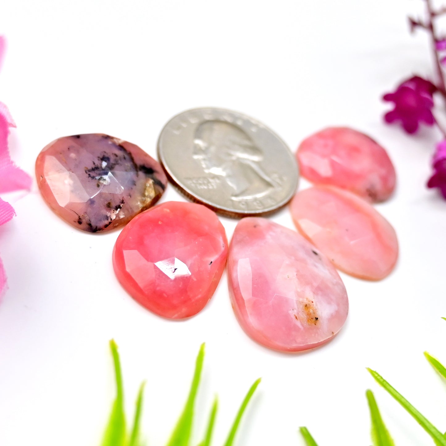 45.3cts Pink Opal Rose Cut Cabochon 19x25mm - 16x20mm AA Grade Gemstone Parcel - Total 5 Pcs