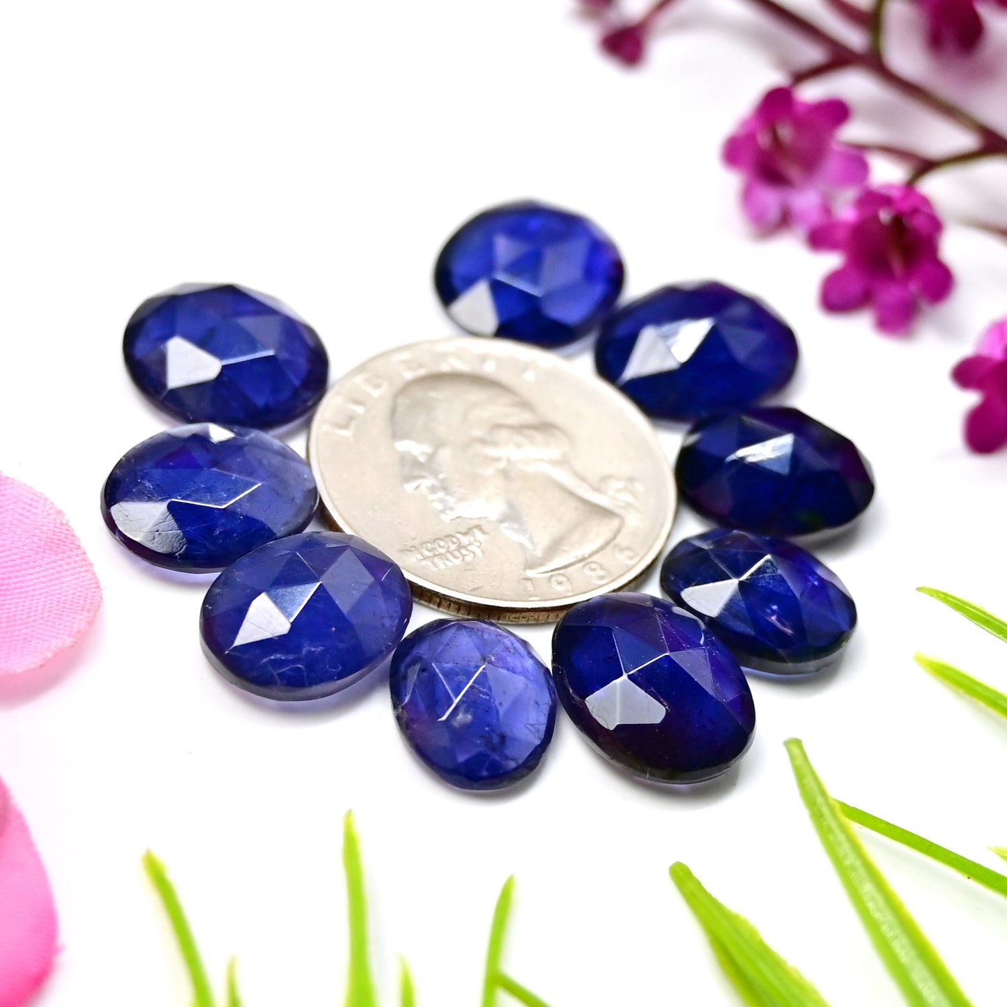 46.4cts Iolite Rose Cut Cabochon 12x15mm - 11x13mm AA Grade Gemstone Parcel - Total 9 Pcs