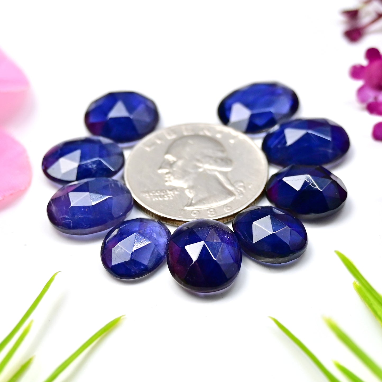 46.4cts Iolite Rose Cut Cabochon 12x15mm - 11x13mm AA Grade Gemstone Parcel - Total 9 Pcs