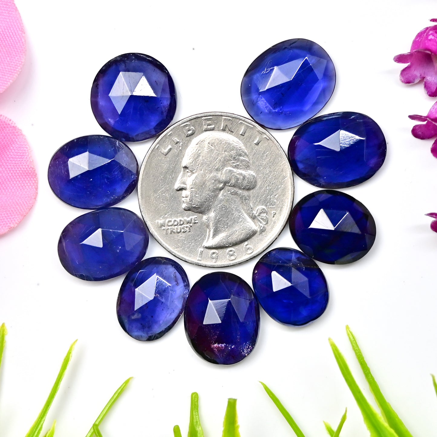 46.4cts Iolite Rose Cut Cabochon 12x15mm - 11x13mm AA Grade Gemstone Parcel - Total 9 Pcs