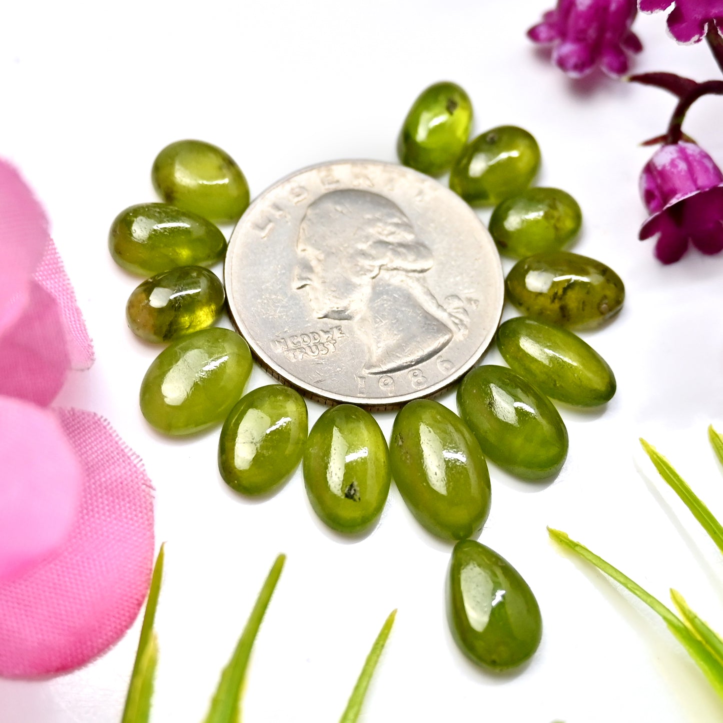 36.2cts Vesuvianite Smooth Cabochon 7x13mm - 6x9mm AA Grade Gemstone Parcel - Total 14 Pcs