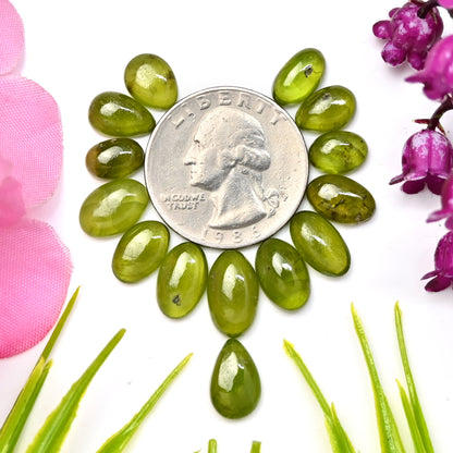 36.2cts Vesuvianite Smooth Cabochon 7x13mm - 6x9mm AA Grade Gemstone Parcel - Total 14 Pcs