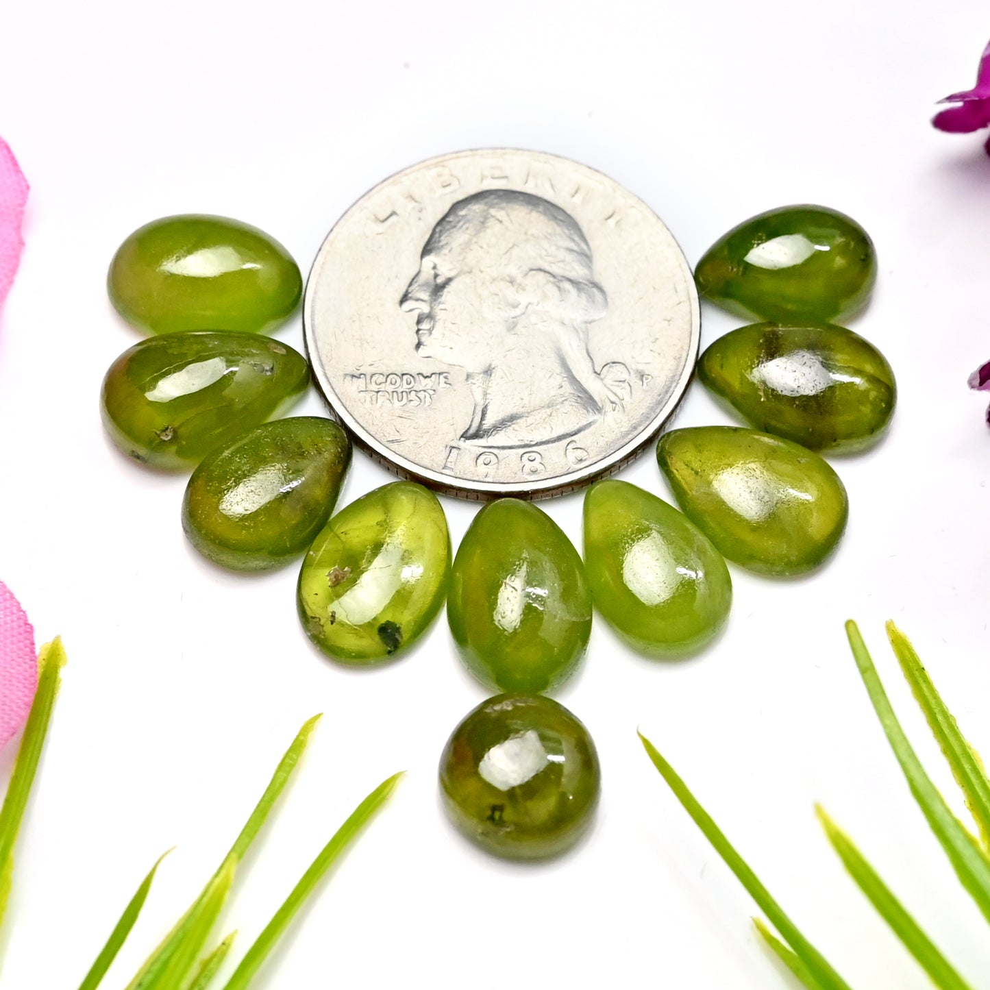 39.1cts Vesuvianite Smooth Cabochon 8x12mm - 9x13mm AA Grade Gemstone Parcel - Total 10 Pcs