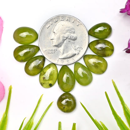 39.1cts Vesuvianite Smooth Cabochon 8x12mm - 9x13mm AA Grade Gemstone Parcel - Total 10 Pcs