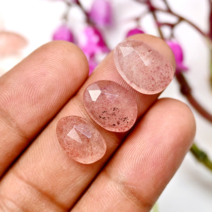 40.2cts Strawberry Quartz Rosecut Cabochon 6x14mm - 10x15mm AA Grade Gemstone Parcel - Total 15 Pcs