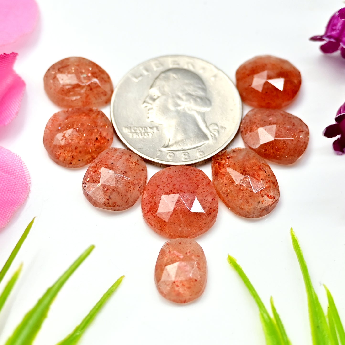 33.2cts Sunstone Rosecut Cabochon 10X13mm - 14x14mm AA Grade Gemstone Parcel - Total 8 Pcs