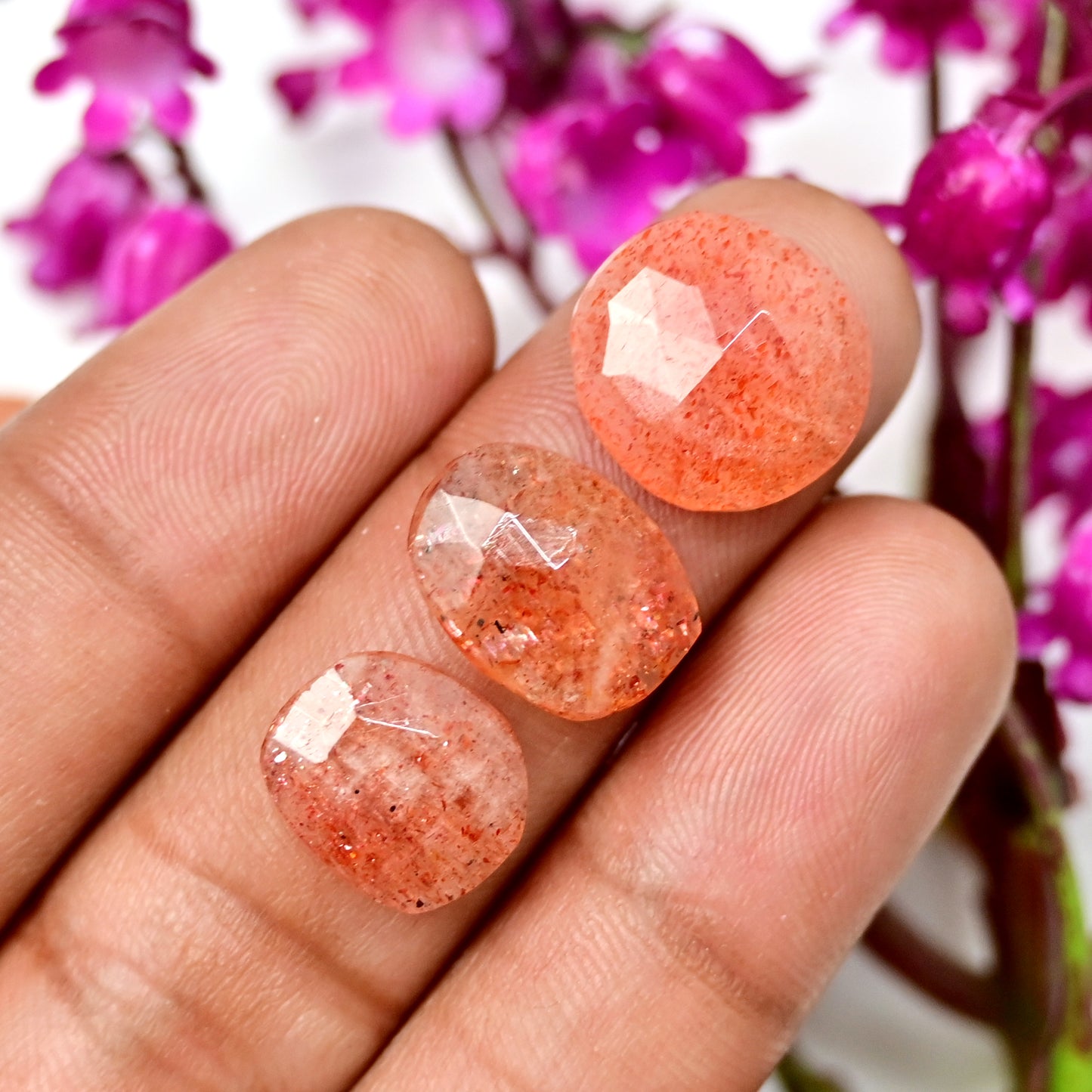 33.2cts Sunstone Rosecut Cabochon 10X13mm - 14x14mm AA Grade Gemstone Parcel - Total 8 Pcs