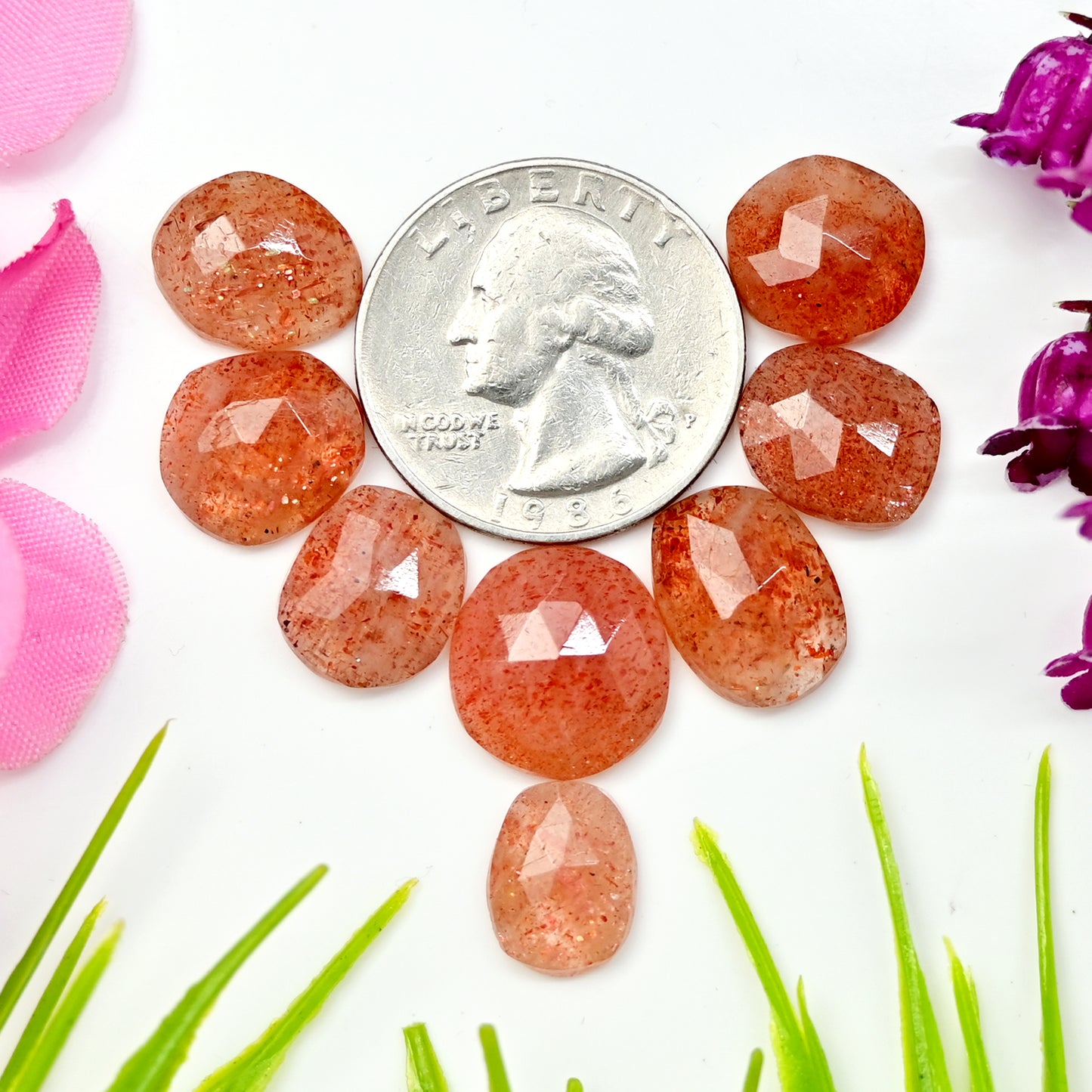 33.2cts Sunstone Rosecut Cabochon 10X13mm - 14x14mm AA Grade Gemstone Parcel - Total 8 Pcs