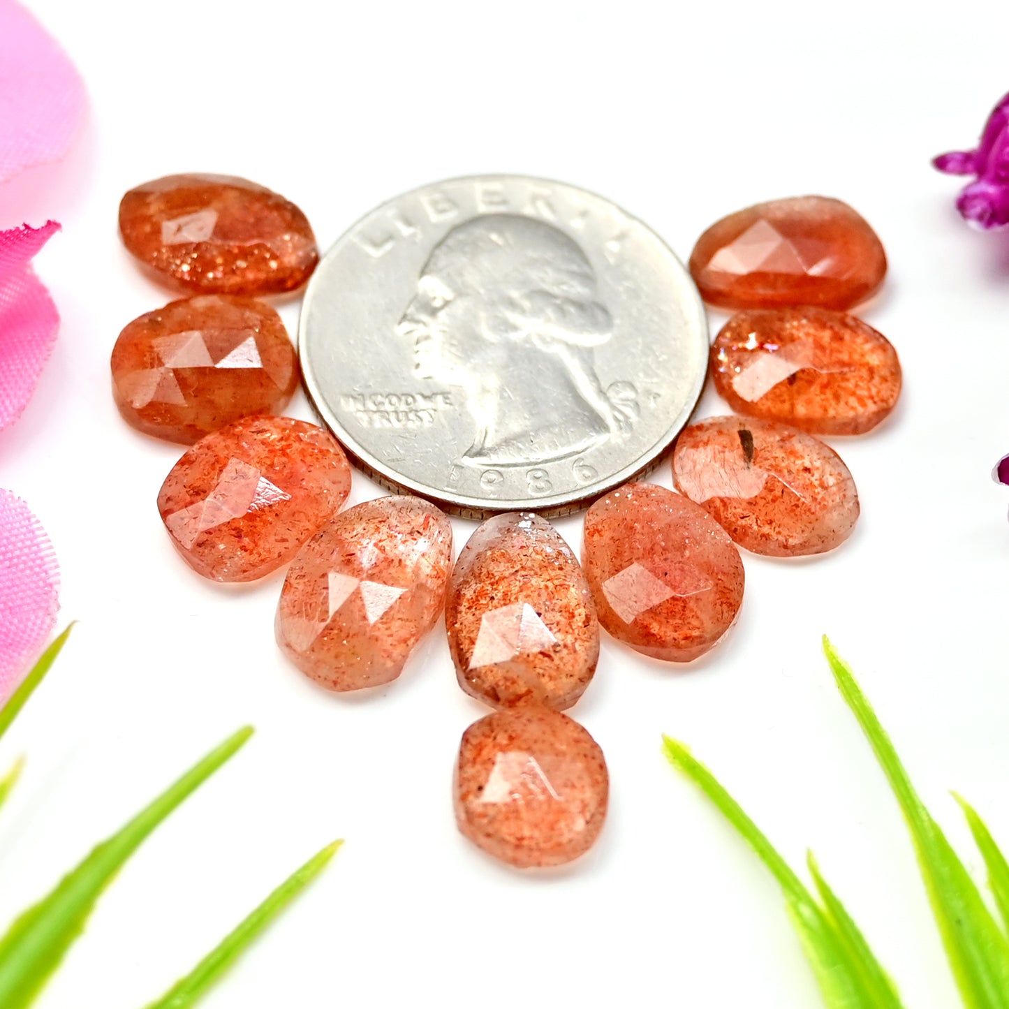 27.6cts Sunstone Rosecut Cabochon 8x11mm - 9x12mm AA Grade Gemstone Parcel - Total 10 Pcs