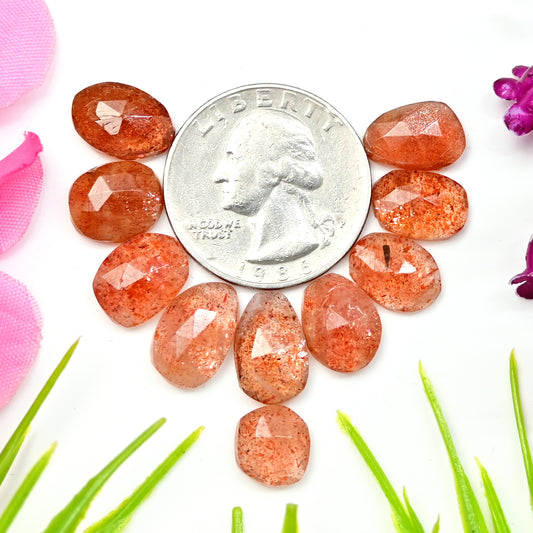 27.6cts Sunstone Rosecut Cabochon 8x11mm - 9x12mm AA Grade Gemstone Parcel - Total 10 Pcs