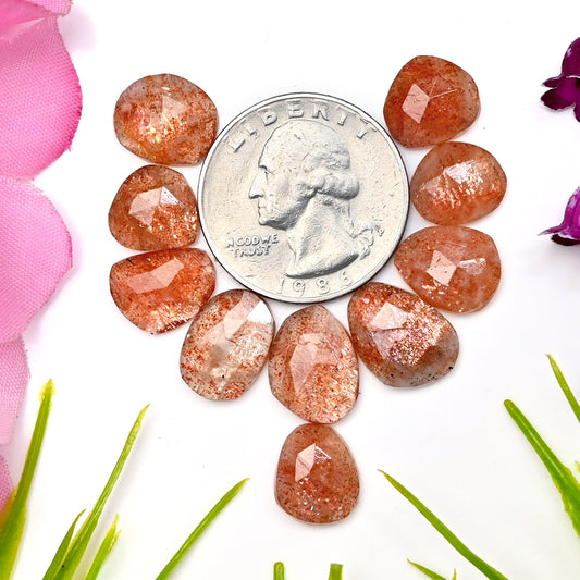 31.2cts Sunstone Rosecut Cabochon 9x11mm - 10x14mm AA Grade Gemstone Parcel - Total 10 Pcs