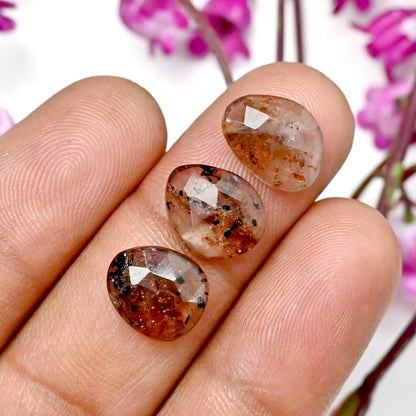 26.8cts Garnet Inclusion Quartz Rose Cut Cabochon 9x12mm - 8x13mm Free Form Shape AA Grade Gemstone Parcel -Total 10 Pcs