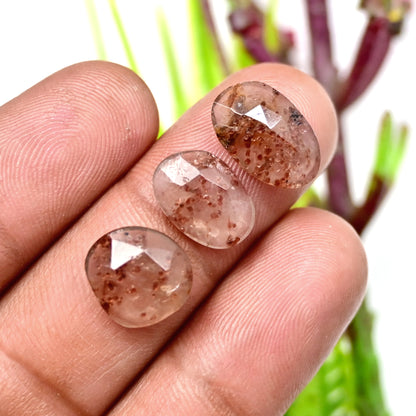 28.4cts Garnet Inclusion Quartz Rose Cut Cabochon 8x11mm - 9x14mm Free Form Shape AA Grade Gemstone Parcel -Total 10 Pcs