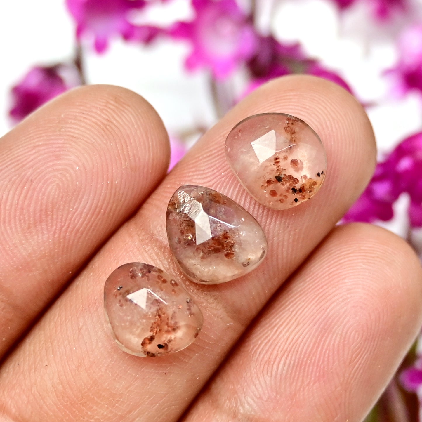 30.1cts Garnet Inclusion Quartz Rose Cut Cabochon 9X11mm - 8x10mm Free Form Shape AA Grade Gemstone Parcel -Total 14 Pcs