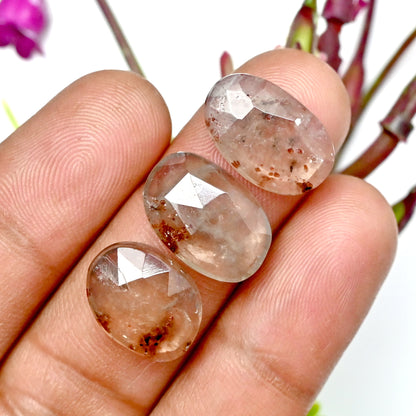 40.5cts Garnet Inclusion Quartz Rose Cut Cabochon 11x16mm - 10x12mm Free Form Shape AA Grade Gemstone Parcel -Total 8 Pcs