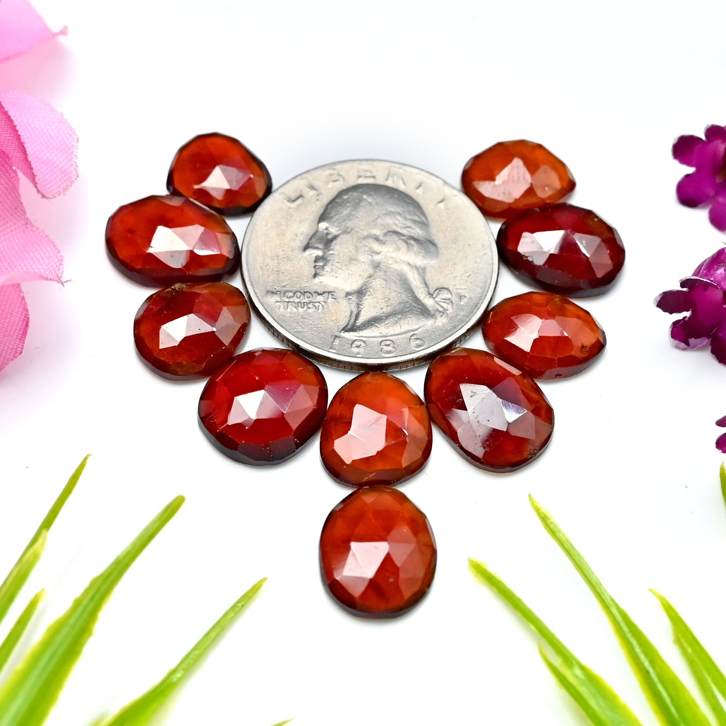 42.20cts Natural Hessonite 10x13mm - 9x11mm Garnet Rose Cut Cabochon Freeform Shape AA Grade Gemstone Parcel -Total 10 Pcs