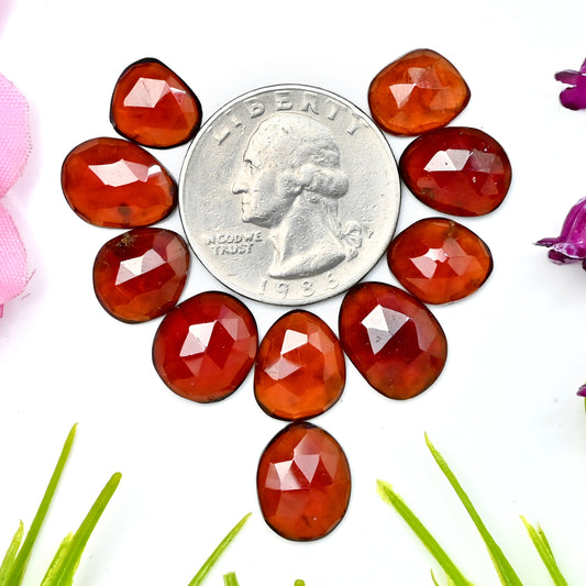 42.20cts Natural Hessonite 10x13mm - 9x11mm Garnet Rose Cut Cabochon Freeform Shape AA Grade Gemstone Parcel -Total 10 Pcs